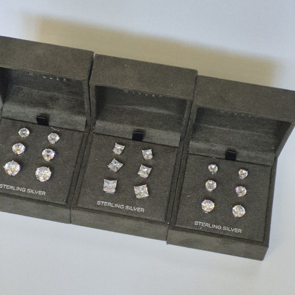 Sterling Silver Stud Earrings Set - Picture 4 of 12